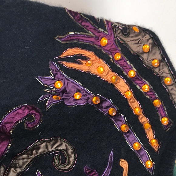 Vintage Black Handmade beaded long sleeve blouse - Picture 2 of 5